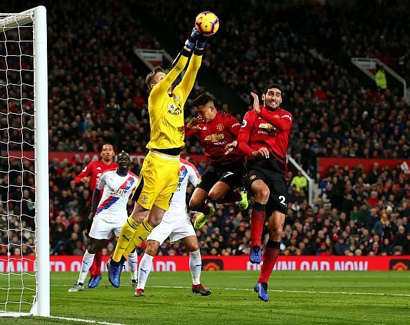 Wayne Hennessey against Manchester United at Old Trafford