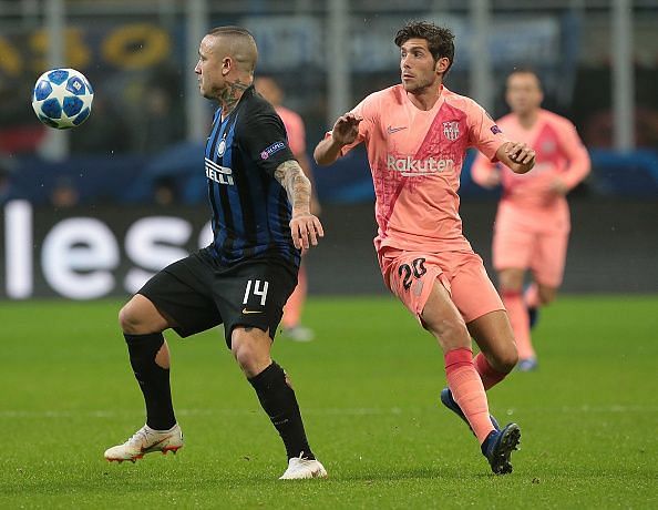 Action from FC Internazionale v FC Barcelona at the UEFA Champions League Group B match 