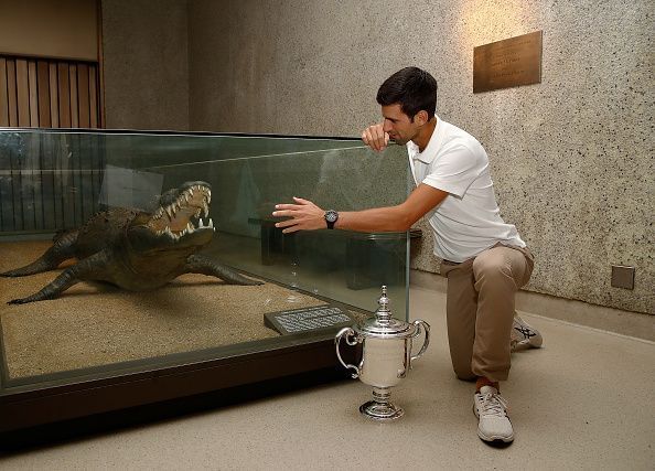 Novak Djokovic with the 2018 US Open Trophy