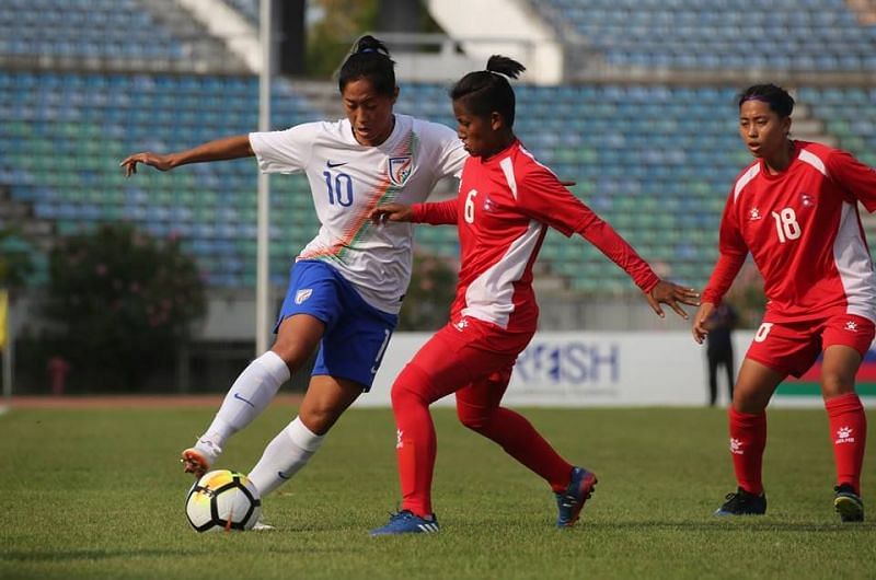 Bala Devi of India in action against Nepal