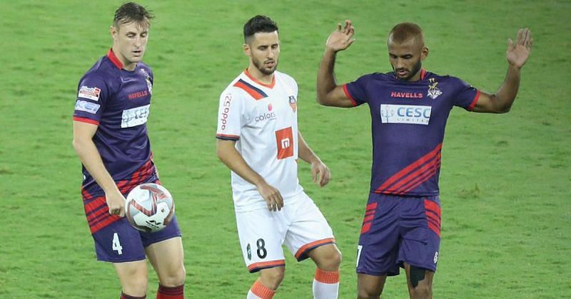 &#039;Coro&#039; (middle) in action during FC Goa&#039;s match against ATK