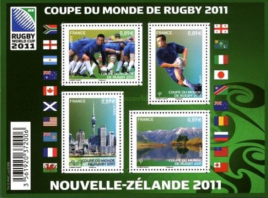 A Miniature Sheet issued by France on 2011 Rugby World Cup