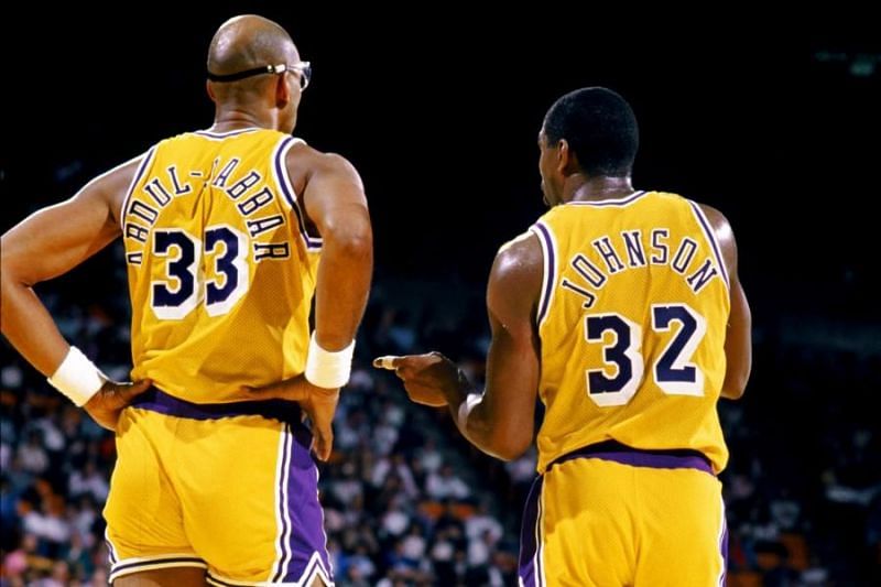 Kareem and Magic posted a triple-double to help the Lakers beat the Pistons
