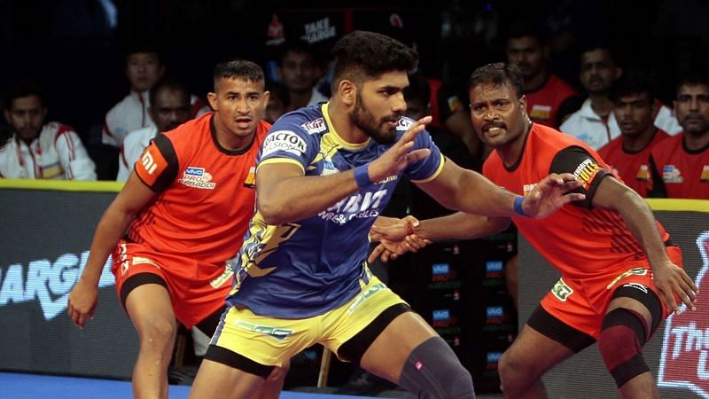 Athul made a statement against UP Yoddhas when he scored 7 raid points and got tackled just once (Image Courtesy: prokabaddi.com)
