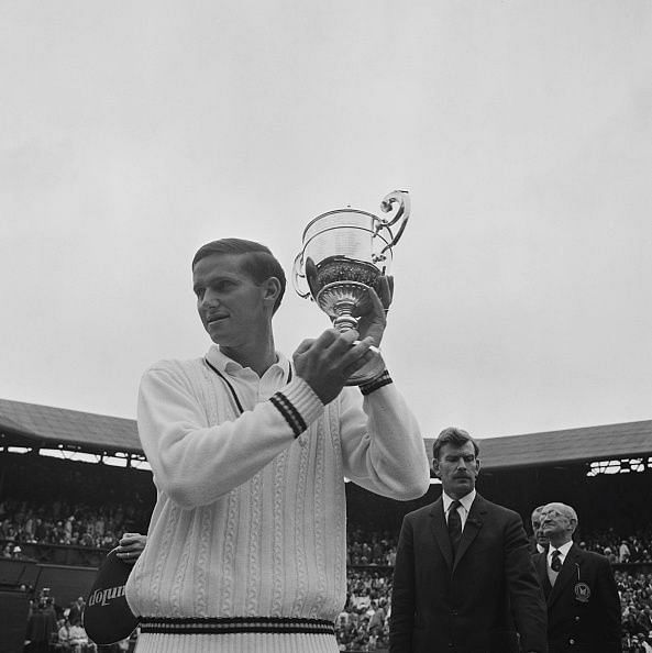 Roy Emerson with the Wimbledon trophy