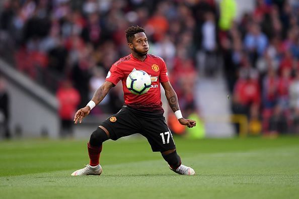 Fred in action during the Manchester United v Leicester City match