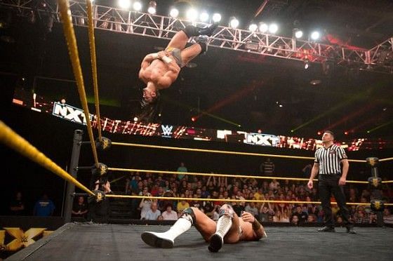 Adrian Neville, now known as Pac, performs the Red Arrow
