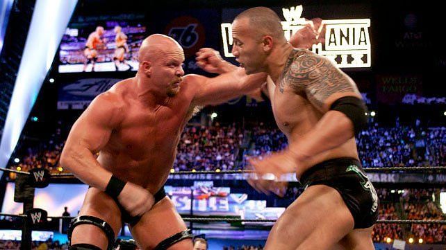 Austin wrestles The Rock in his last match at WrestleMania XIX