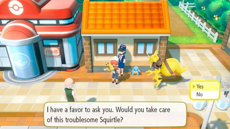 Player acquiring Squirtle in Let&#039;s Go