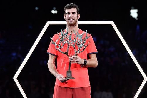 Karen Khachanov with the 2018 Rolex Paris ATP Masters 1000 trophy