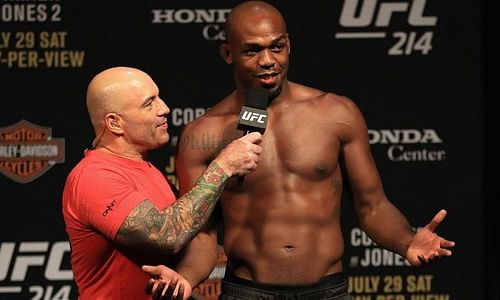 Joe Rogan alongside Jon Jones during the UFC 214 weigh-ins!