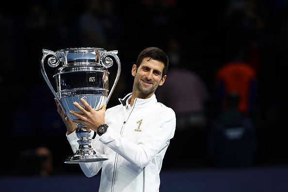 Djokovic lifts the 2018 year-end World Number 1 trophy - the oldest to do so