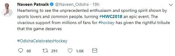 Naveen Patnaik's relentless effort would put India on the top of the best world cup organizers'Â chart