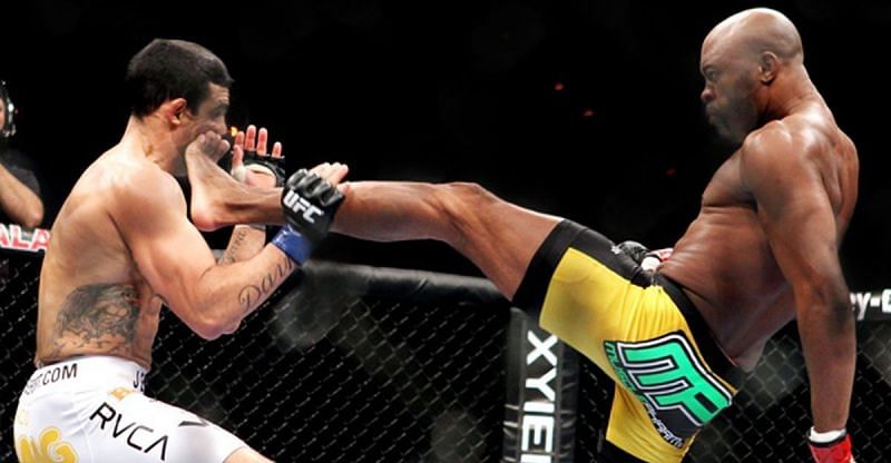 Anderson Silva (right) was flawless with his front kick attack at UFC 126