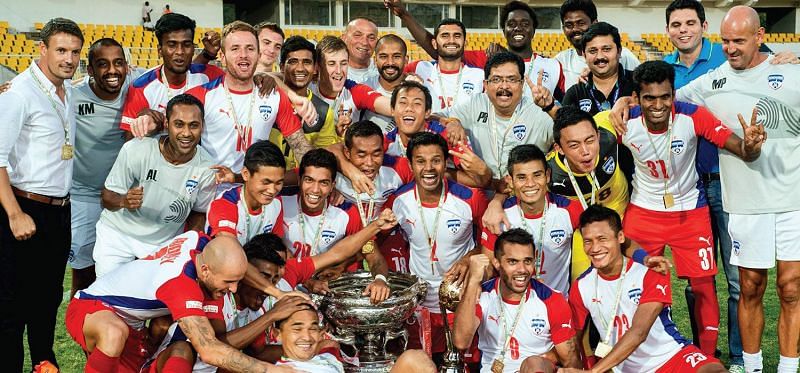 Bengaluru FC players are overjoyed after bagging the Federation Cup in 2015