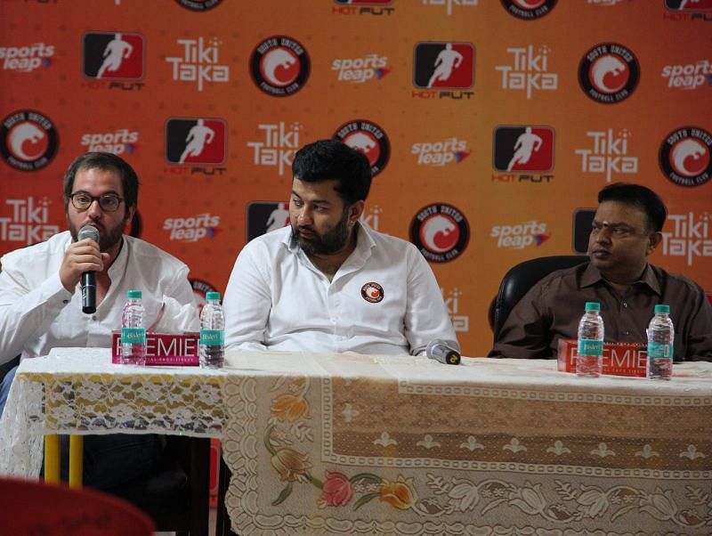 South United Football Club Head Coach Miquel Llado speaks at the launch of the Tikki Taka HotFut SUFC Partnership