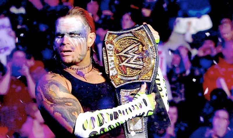 Jeff Hardy defeated Edge and Triple H to win his first World title