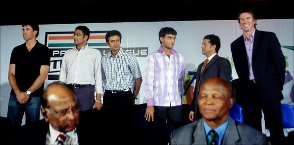 Cricketers at the launch of the Indian Premier League in 2007