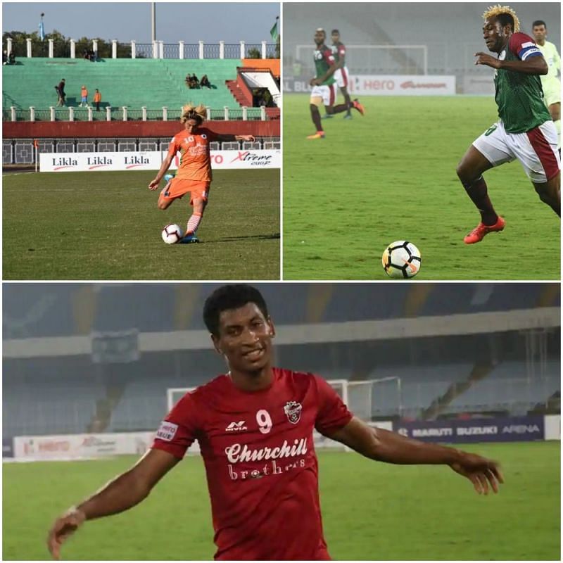 Katsumi Yusa (top left) of Neroca, Sony Norde of Mohun Bagan and Willis Plaza of Churchill (above)