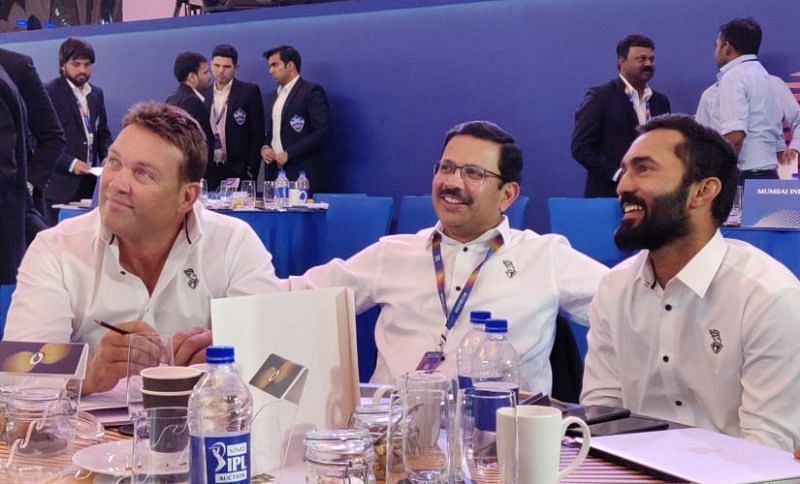 Dinesh Karthik (Right) with the Knight riders management at IPL 2019 auctions