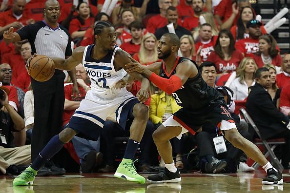 Action from Minnesota Timberwolves v Houston Rockets