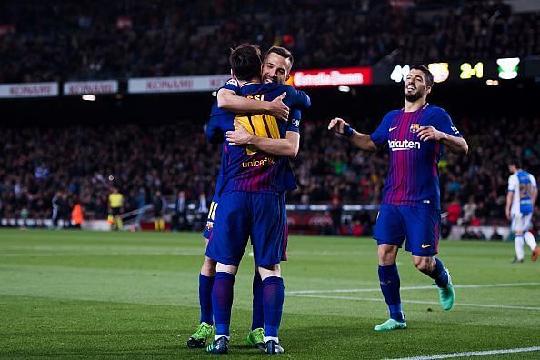 FC Barcelona superstars - Lionel Messi, Jordi Alba, and Luis Suarez