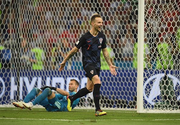 Russia v Croatia: Quarter Final, Rakitic after his winning penalty