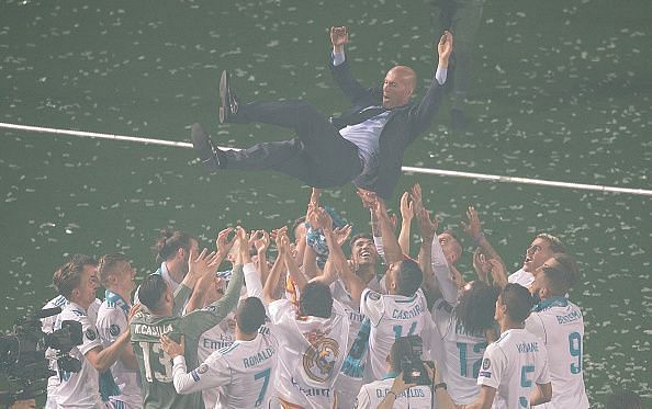 Real Madrid Celebrate After Victory In The Champions League Final Against Liverpool