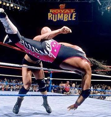 Stone Cold eliminates Bret Hart to win the 1997 Royal Rumble
