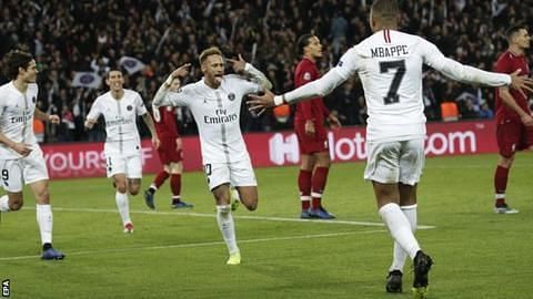 Neymar celebrates against Liverpool