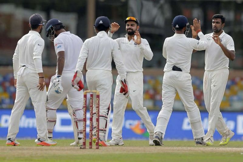 The India team celebrating a wicket