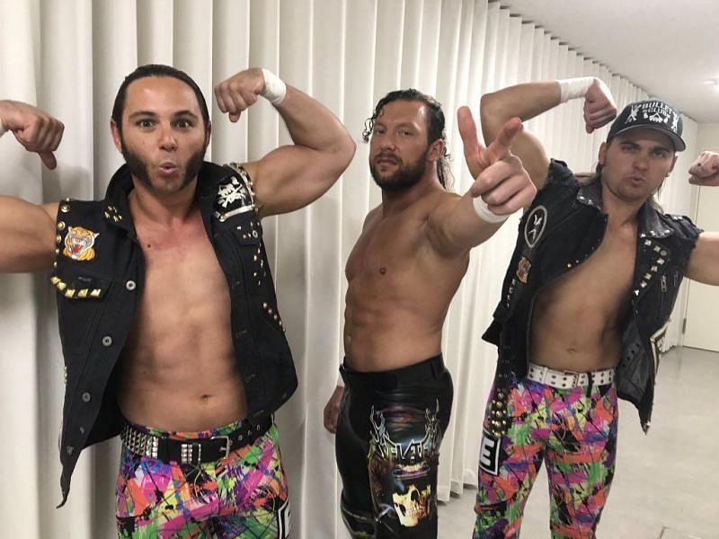 Kenny Omega, center, flanked by his fellow Elite members the Young Bucks.