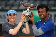 Leander Paes with the 2016 French Open Mixed Doubles trophy