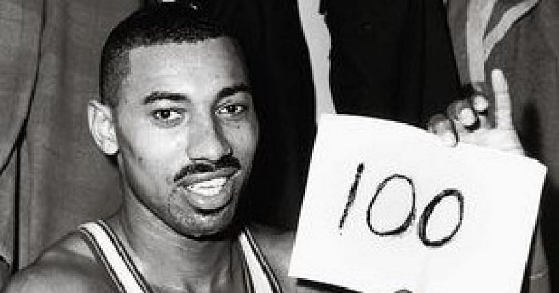Wilt Chamberlain smiles after his 100-point game