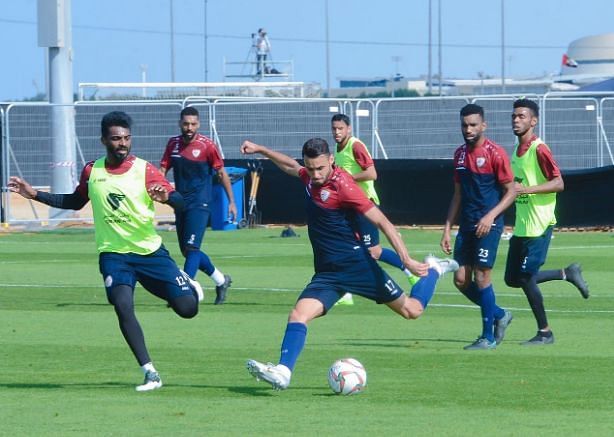 Omani players during a practice session
