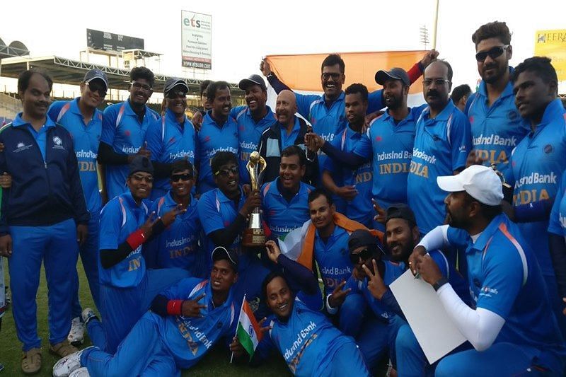 The Indian team after winning the Blind Cricket World Cup 2018