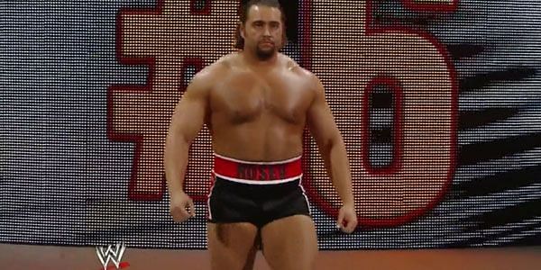 Rusev making his first appearance on the main roster at the 2014 Royal Rumble