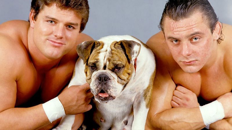 Billington (right) with tag team partner Davey Boy Smith.