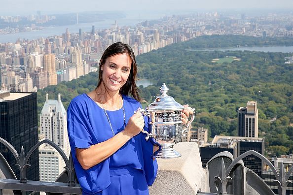 Flavia Pennetta with the 2015 U.S. Open Trophy