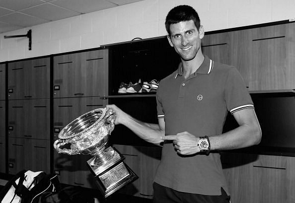 Novak Djokovic with the 2012 Australian Open trophy