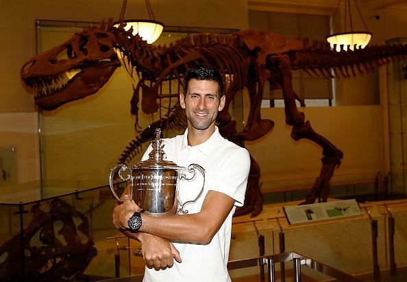 Novak Djokovic with the 2018 US Open Trophy