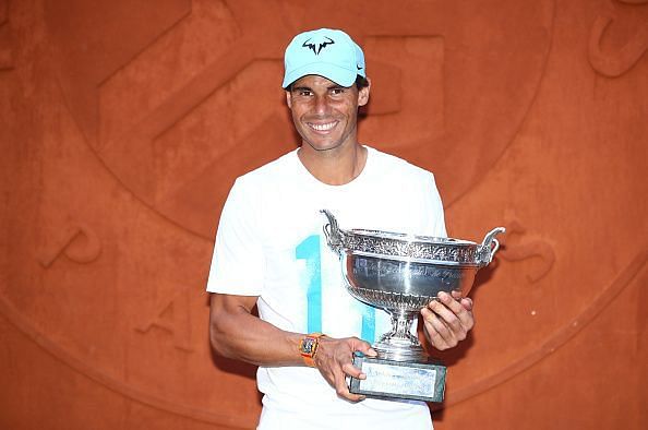 Rafael Nadal with the 2018 French Open trophy