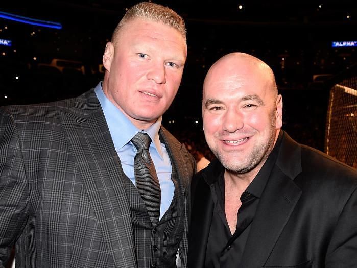 WWE Universal Champion Brock Lesnar pictured with UFC President Dana White