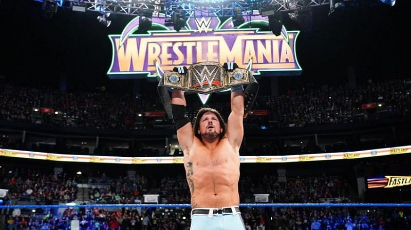 AJ Styles with the WWE Smackdown Live World championship.