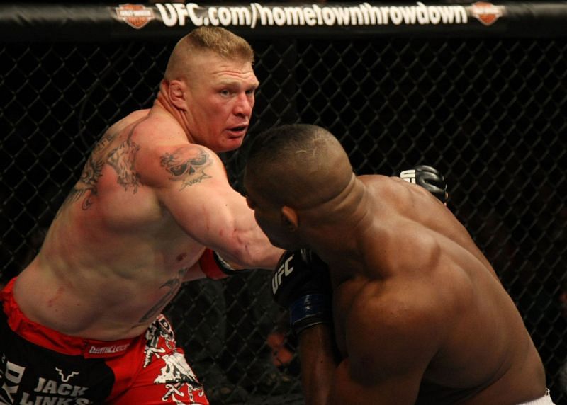 Brock Lesnar launches himself at Alistair Overeem