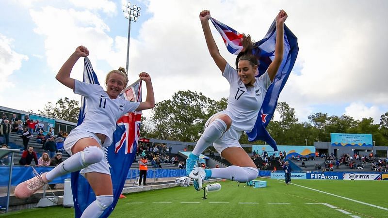 No 11 Kelli Brown and No 17 Ayla Pratt celebrate in style after claiming third place in the 2018 Under-17 World Cup (Image Courtesy: FIFA)