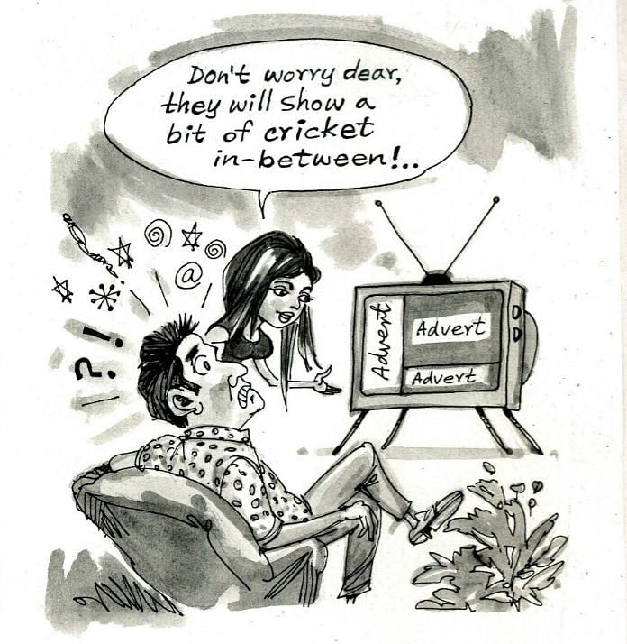 A typical TV cricket viewing experience of a subcontinental cricket fan. © Ranjan Mellawa