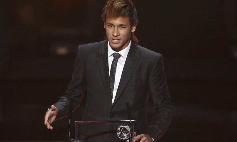 Neymar collects the FIFA Puskas Award 2011