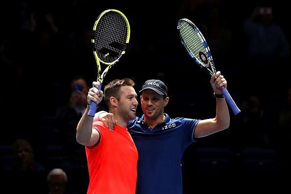 Jack Sock and Mike Bryan at the 2018 Nitto ATP Finals