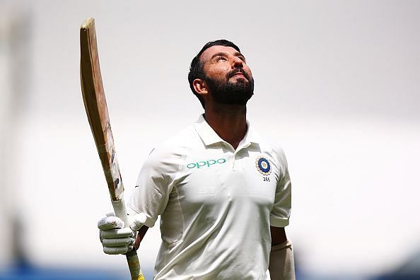 Cheteshwar Pujara after scoring his second ton of the series on Day 2.